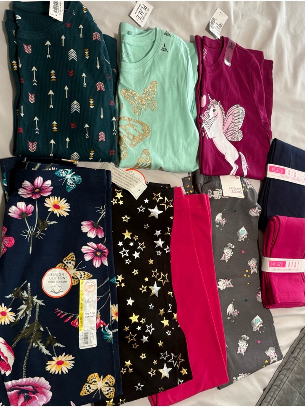 NEW Girls 10/12 Mixed Graphic Tops & Leggings Lot